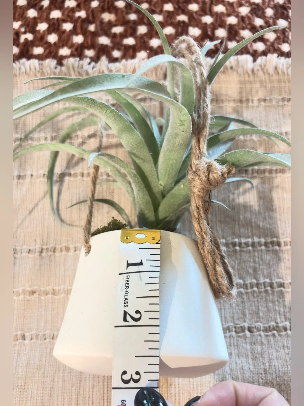Neutral Green Hanging Faux Air Plant in White Ceramic Pot